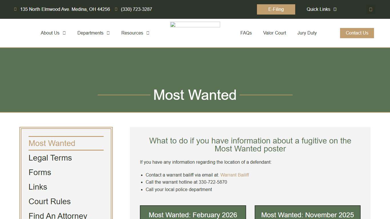 Medina Municipal Court Resources Most Wanted