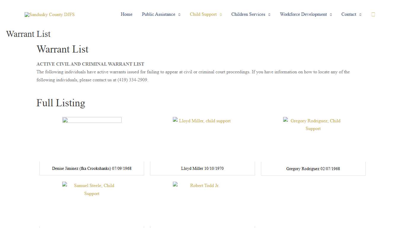 Warrant List - Sandusky County DJFS