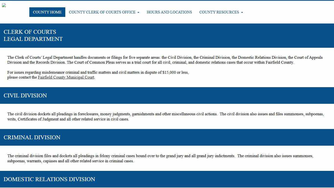 Legal Department - Fairfield County Clerk of Courts, Lancaster, Ohio